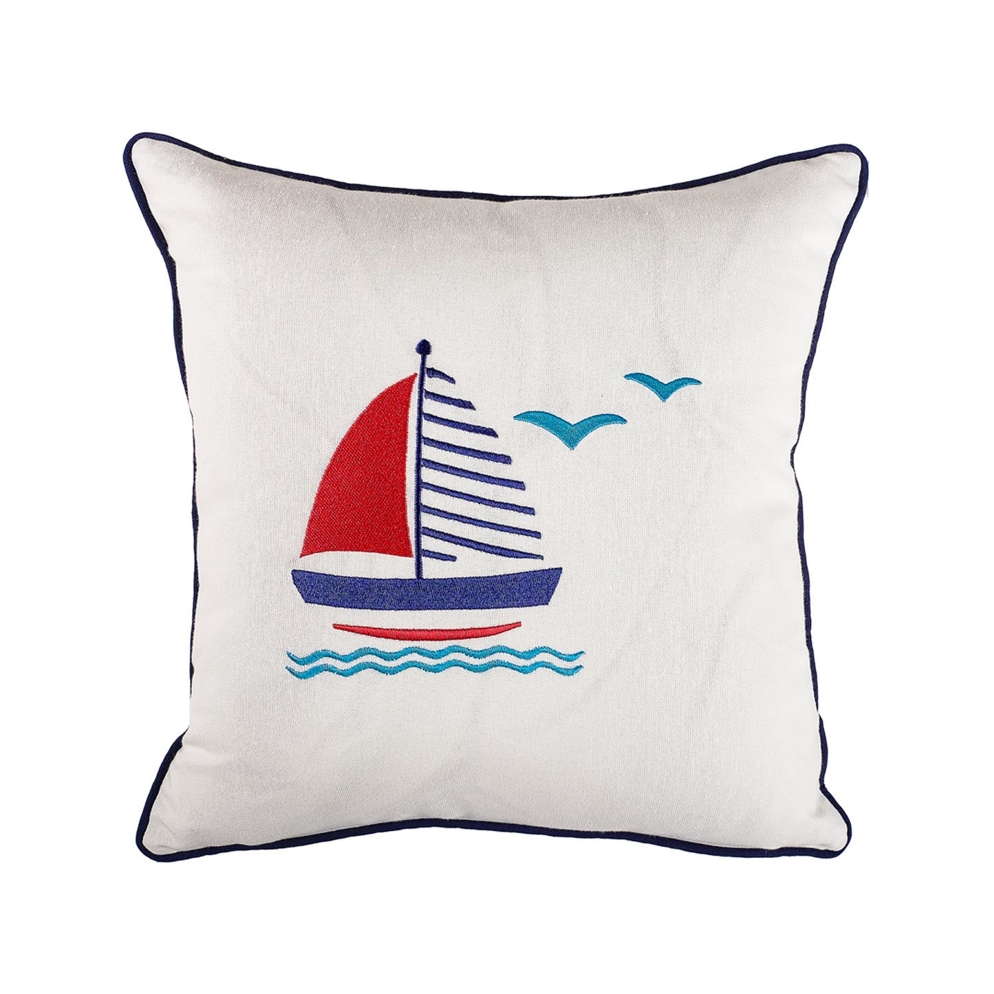 Sailing Boat Embroidery Pillowcase