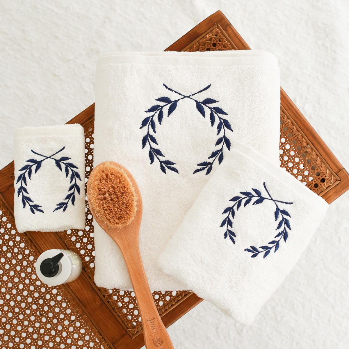 Navy Blue Petals Embroidered Face Towel