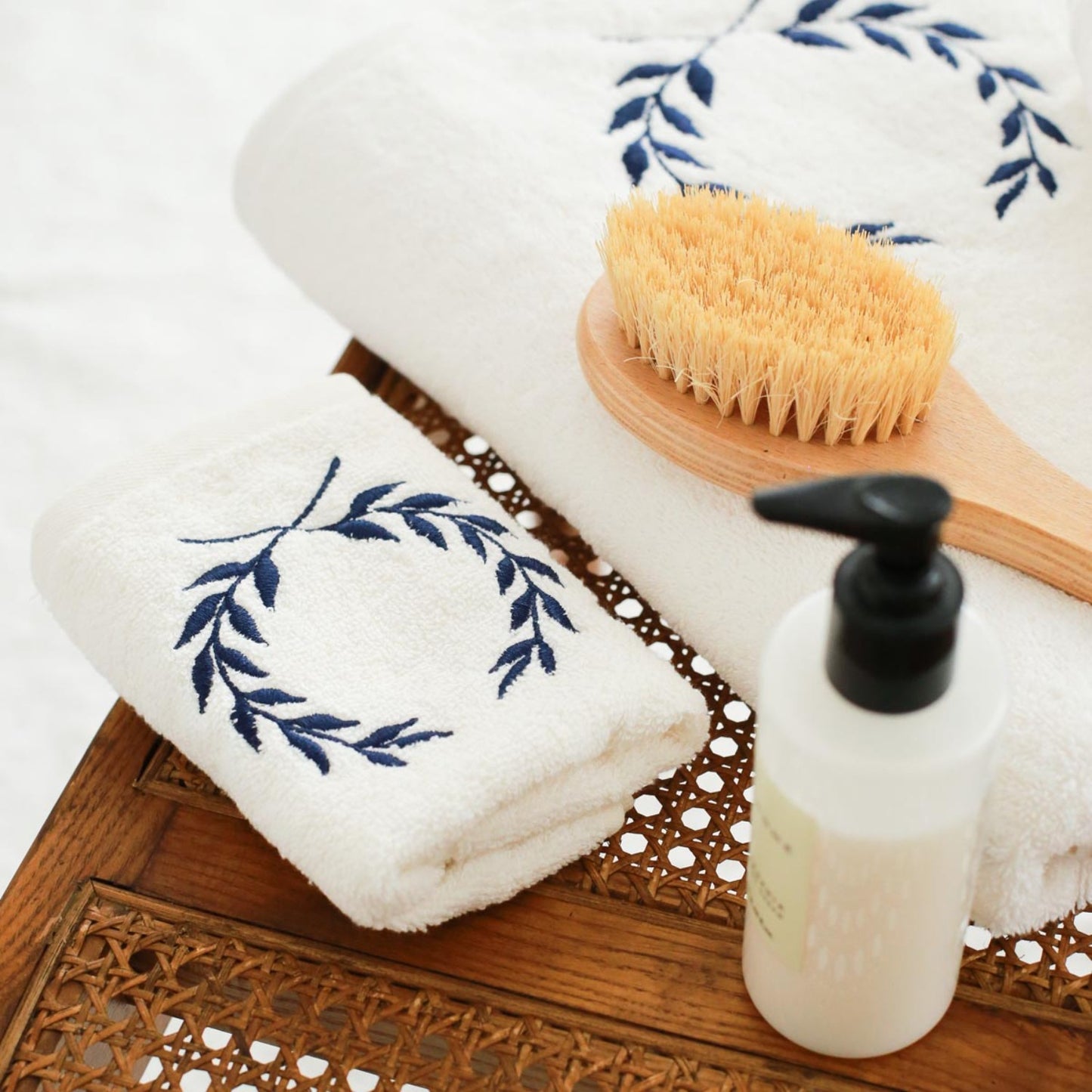 Navy Blue Petals Embroidered Hand Towel