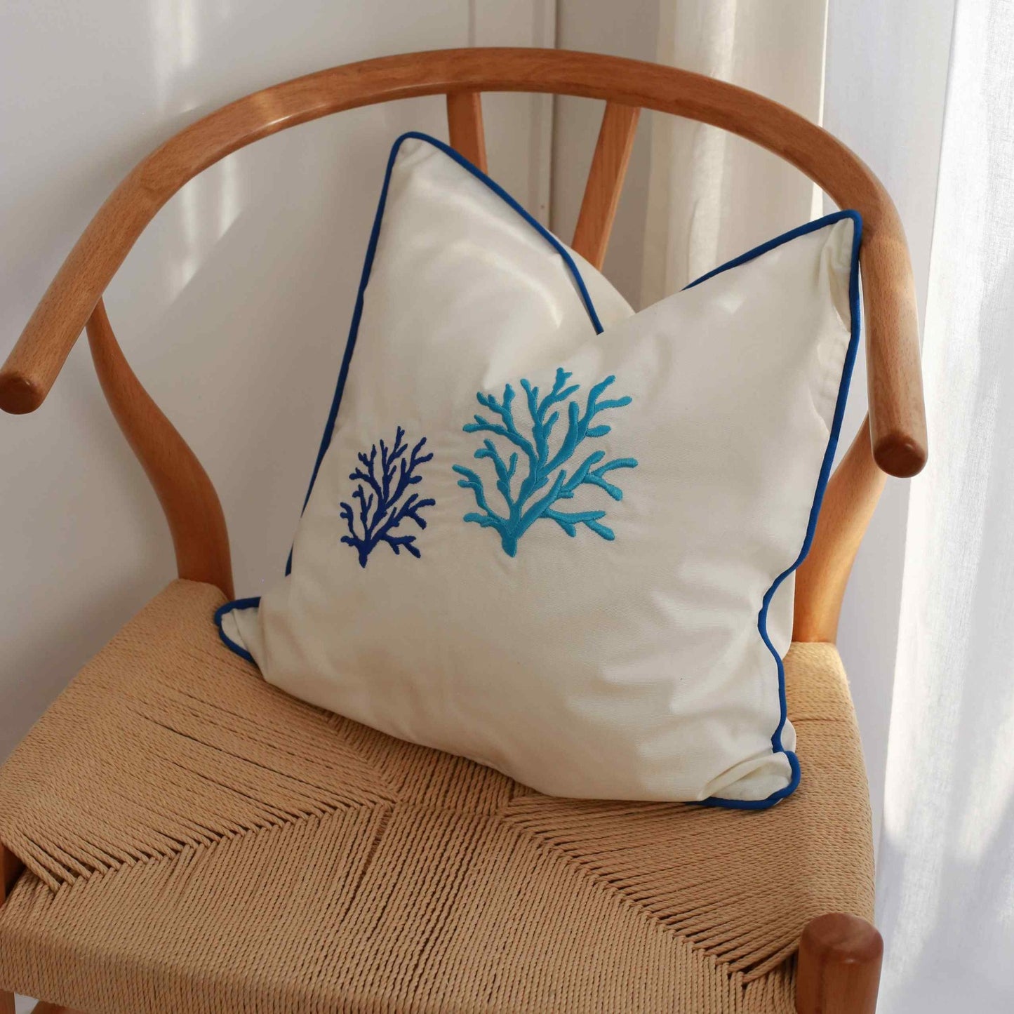 Turquoise Coral Embroidery Pillowcase