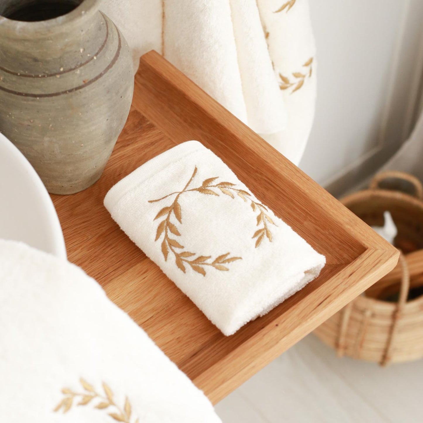 Golden Petals Embroidered Hand Towel