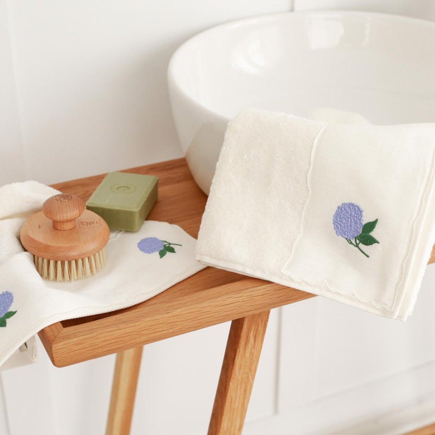 Hydrangea Embroidered Hand Towel