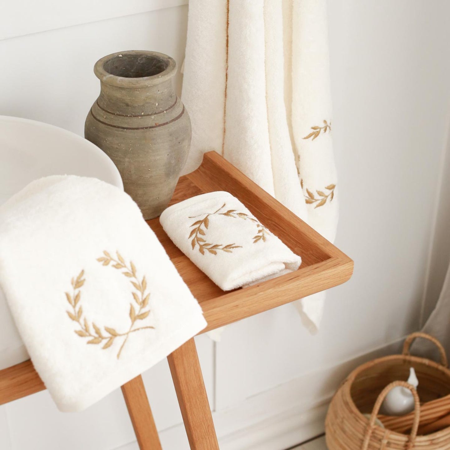 Golden Petals Embroidered Face Towel