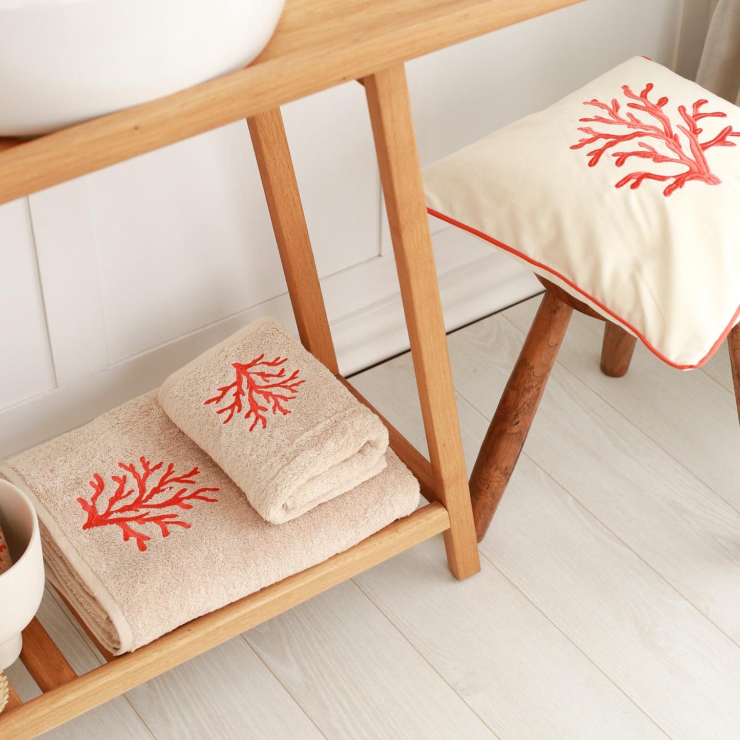 Red Coral Embroidered Face Towel