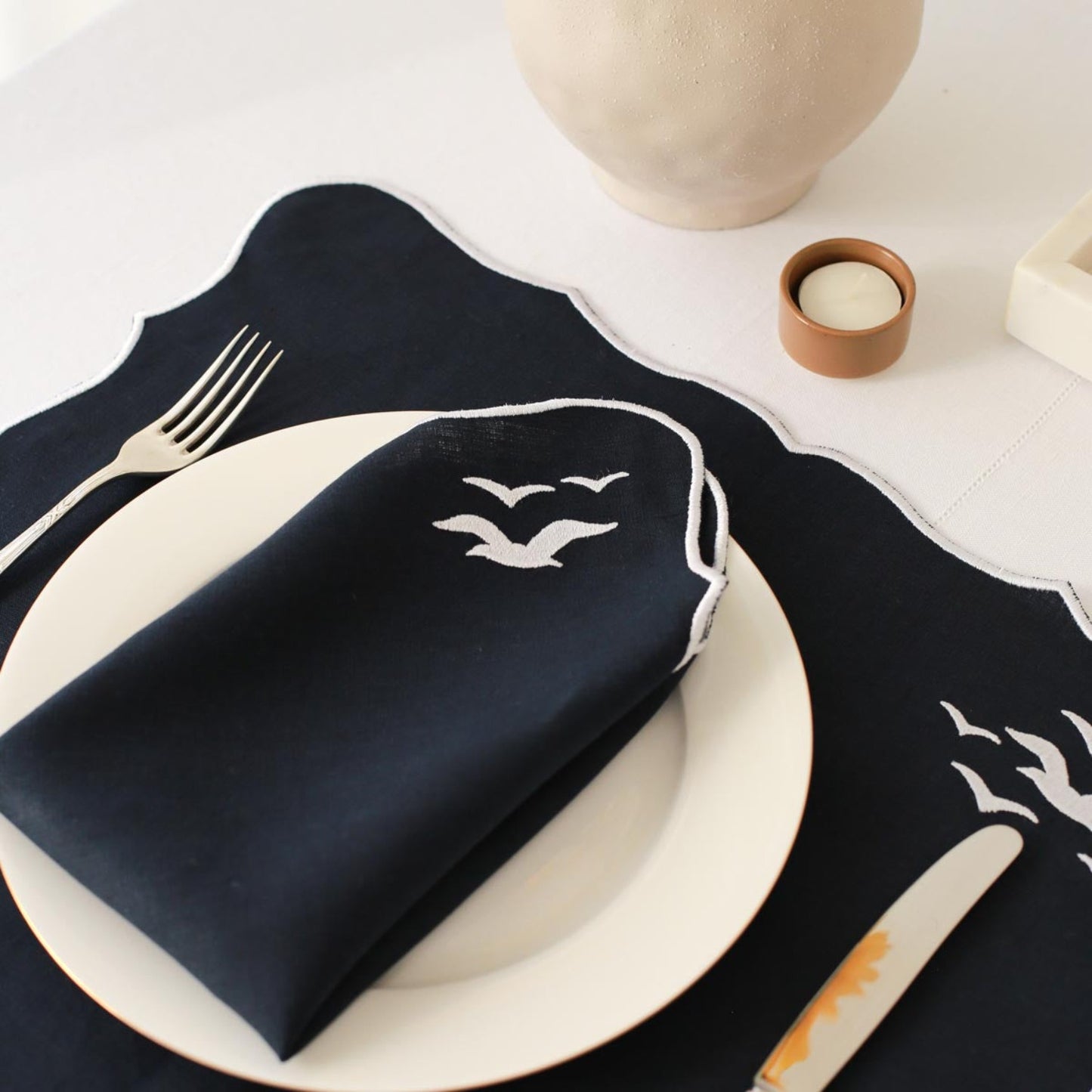 Seagull Embroidery Linen Placemats (Set of 2)