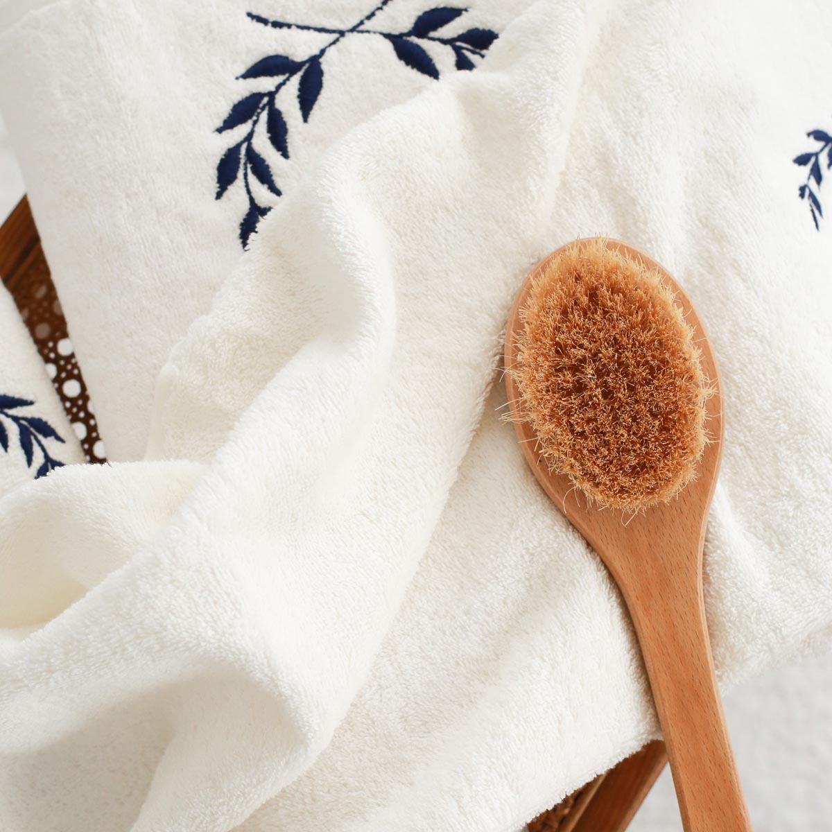 Navy Blue Petals Embroidered Face Towel