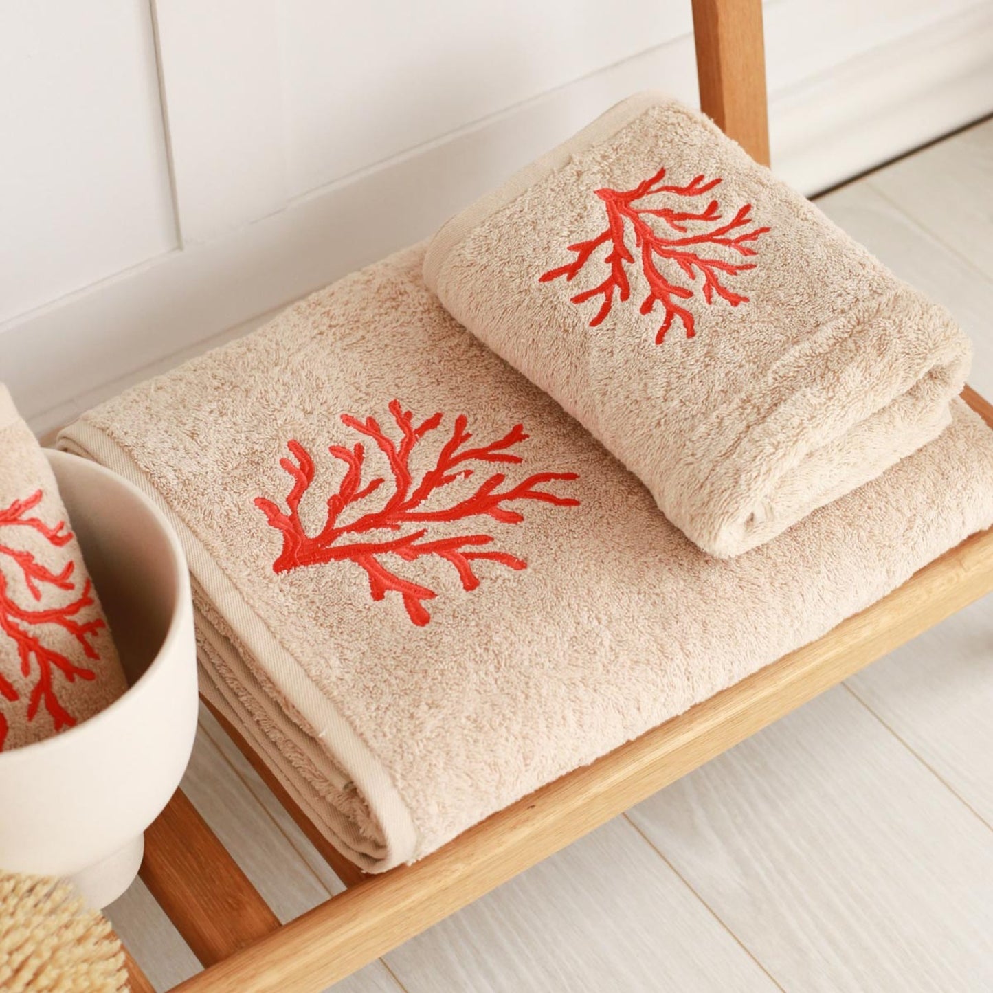 Red Coral Embroidered Hand Towel