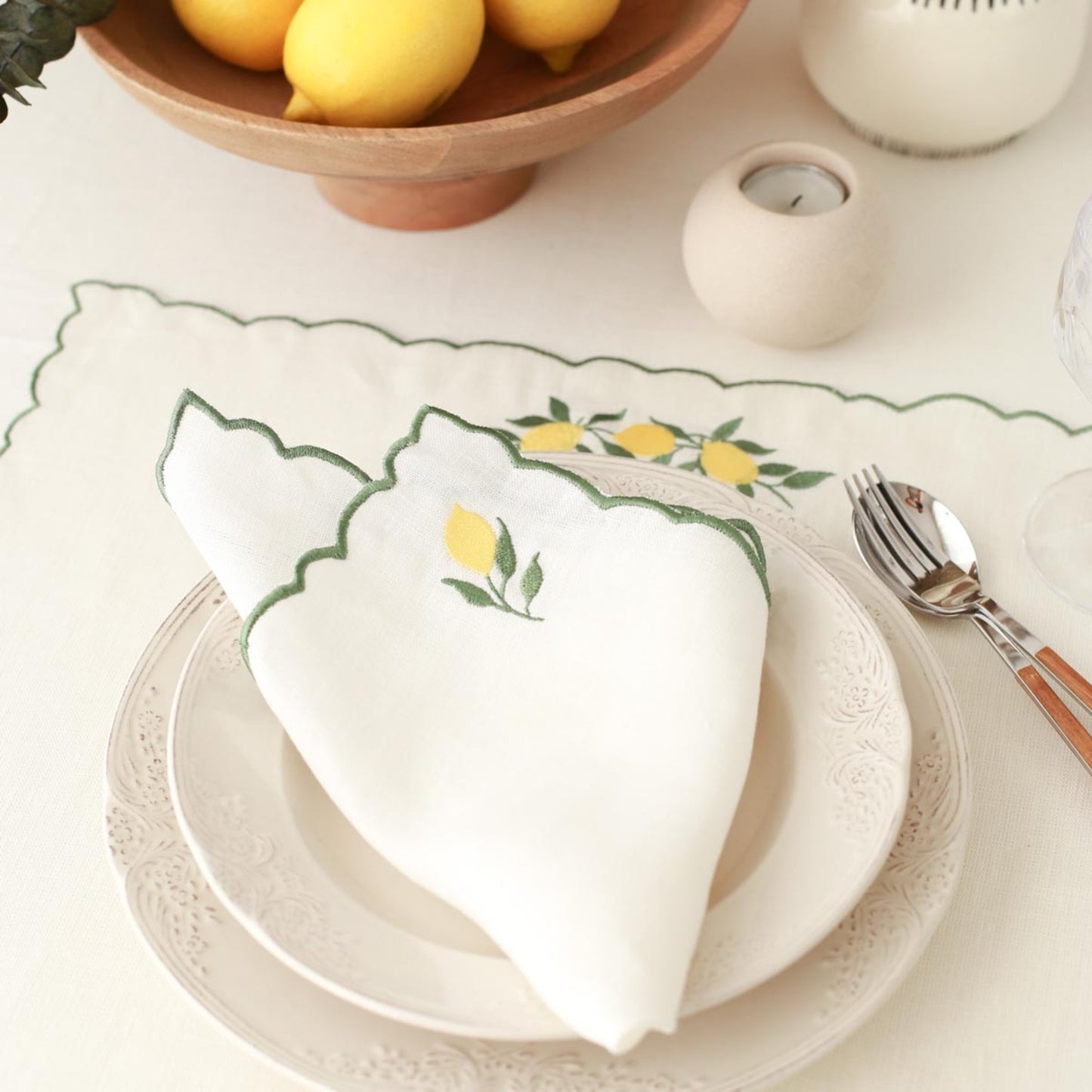 Lemon Embroidery Linen Placemats (Set of 2)