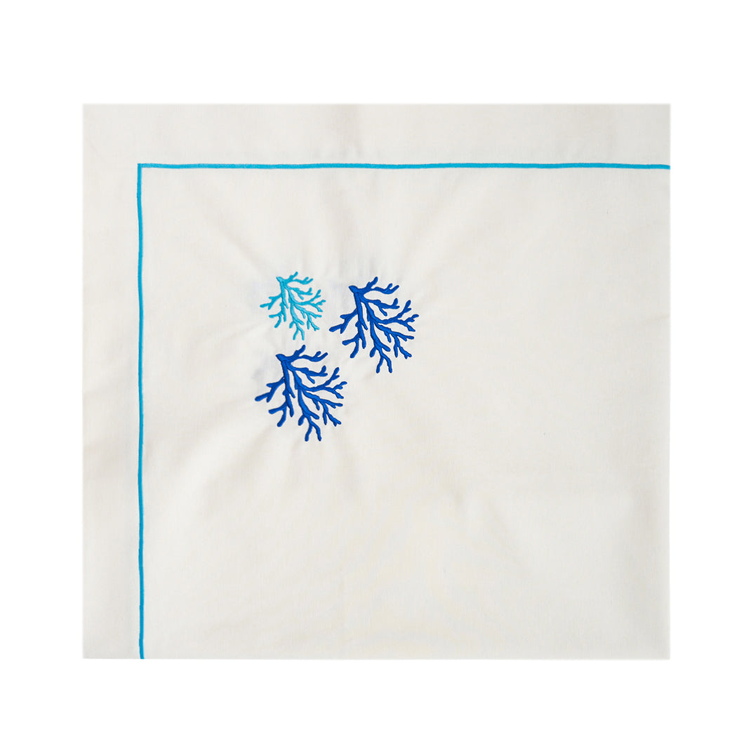 Coralli - Turquoise Coral Embroidery Cotton Tablecloth