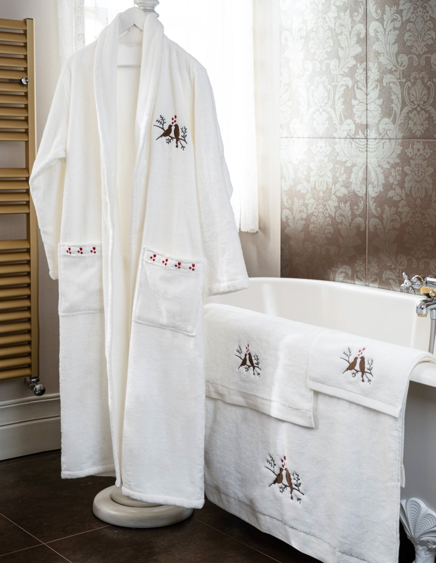 Lovebirds Embroidery Cotton Bathrobe