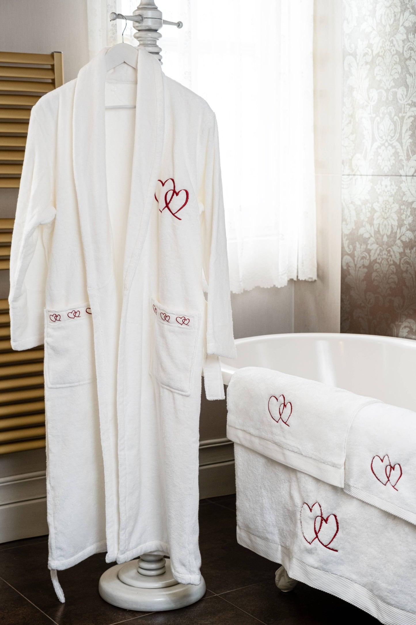 Hearts Embroidery Hand Towel