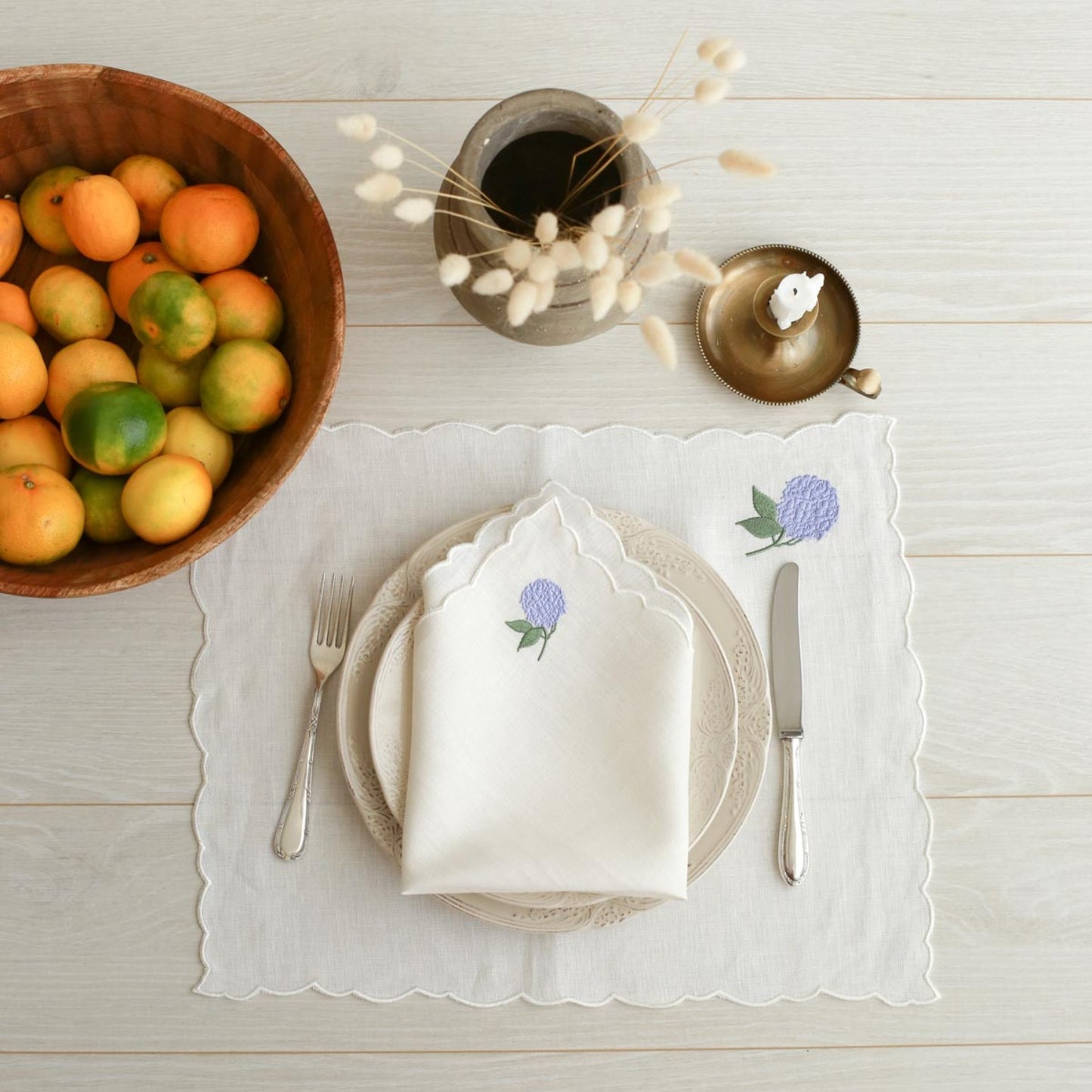 Hydrangea Embroidery Linen Napkins  (Set of 2)