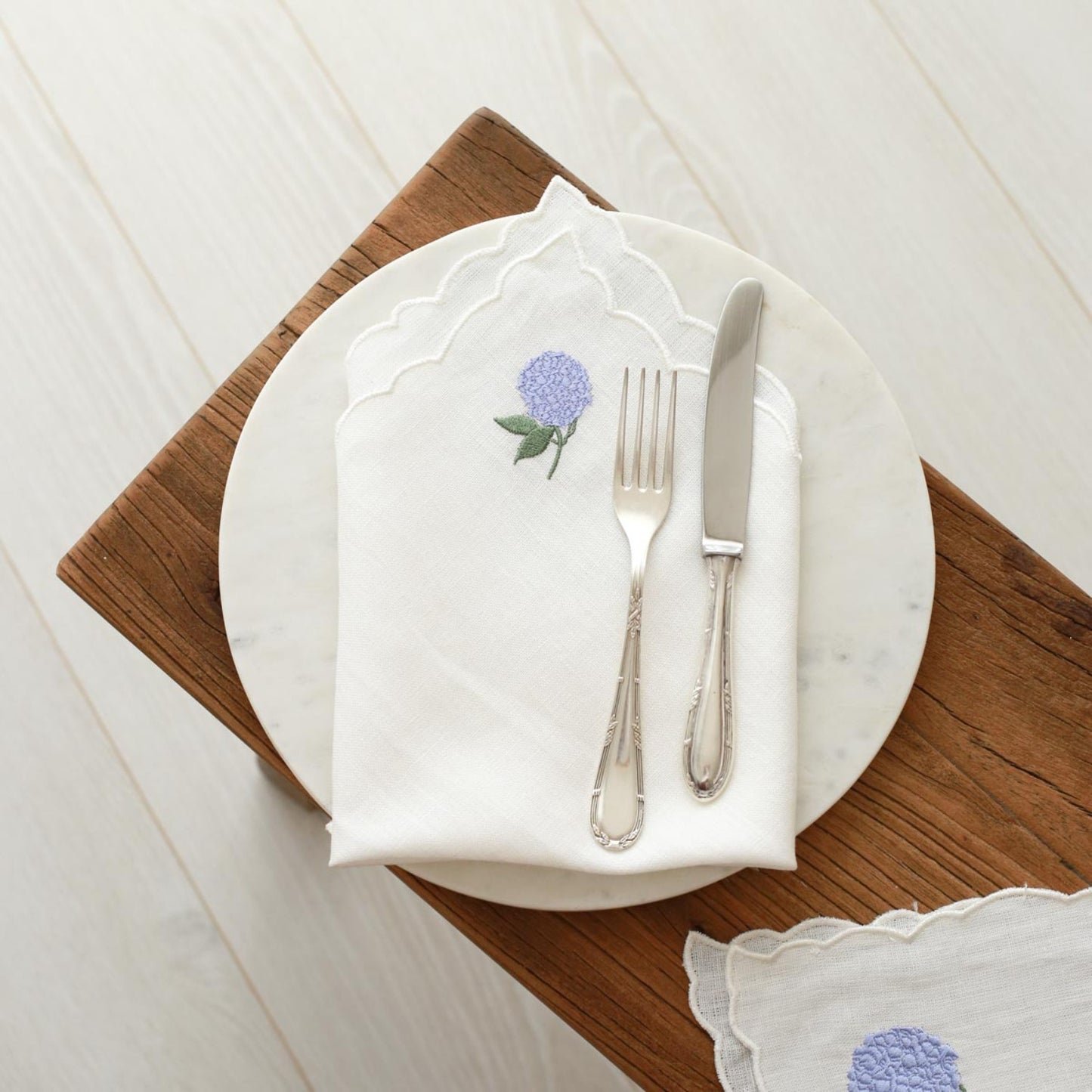 Hydrangea Embroidery Linen Napkins  (Set of 2)