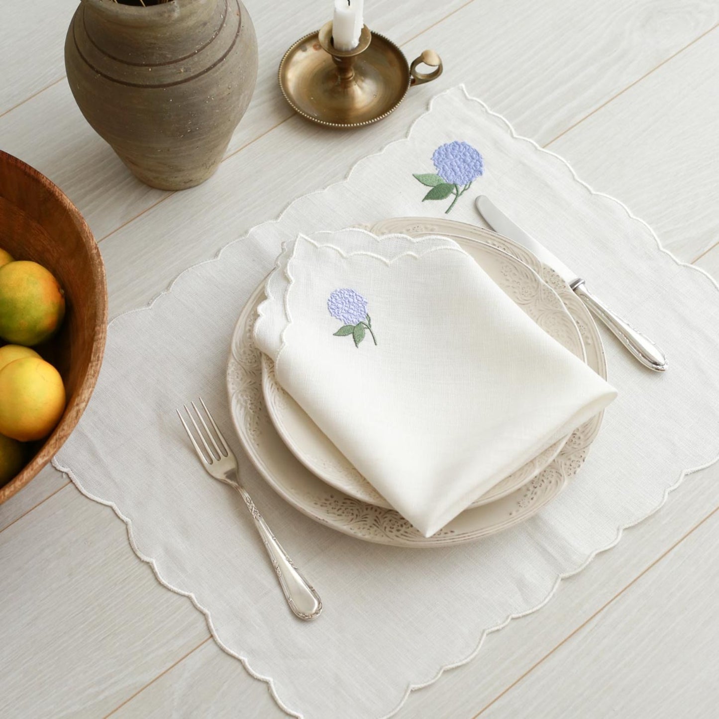 Hydrangea Embroidery Linen Napkins  (Set of 2)