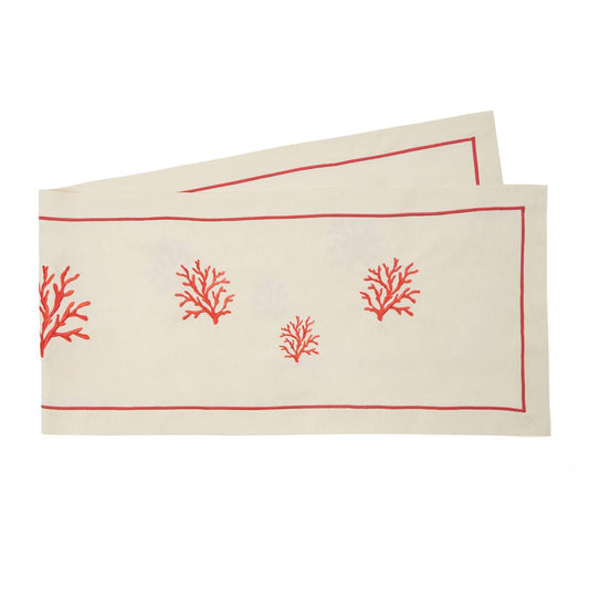 Corallium - Red Coral Embroidery Runner