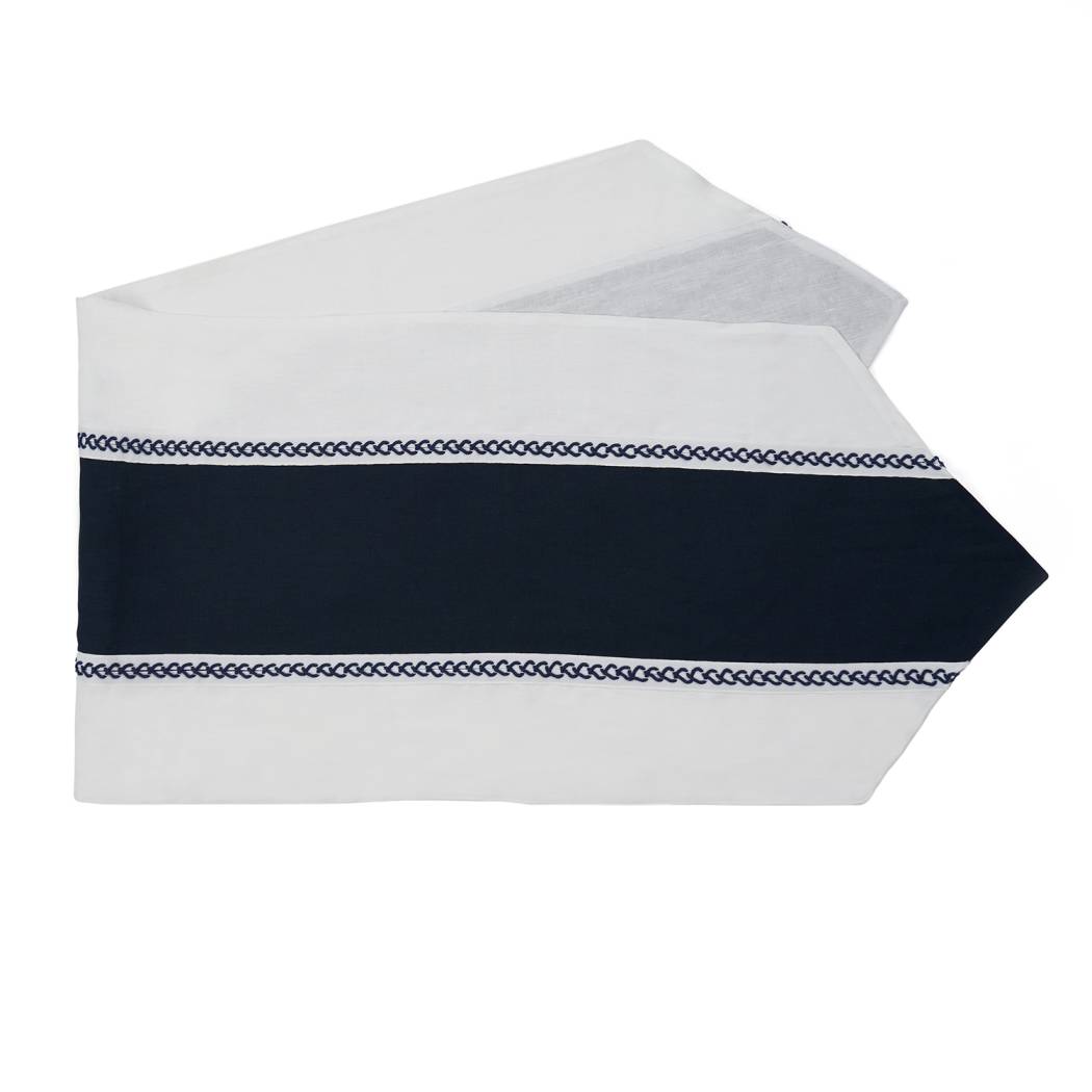 Gyda - White & Navy Colored Linen Runner