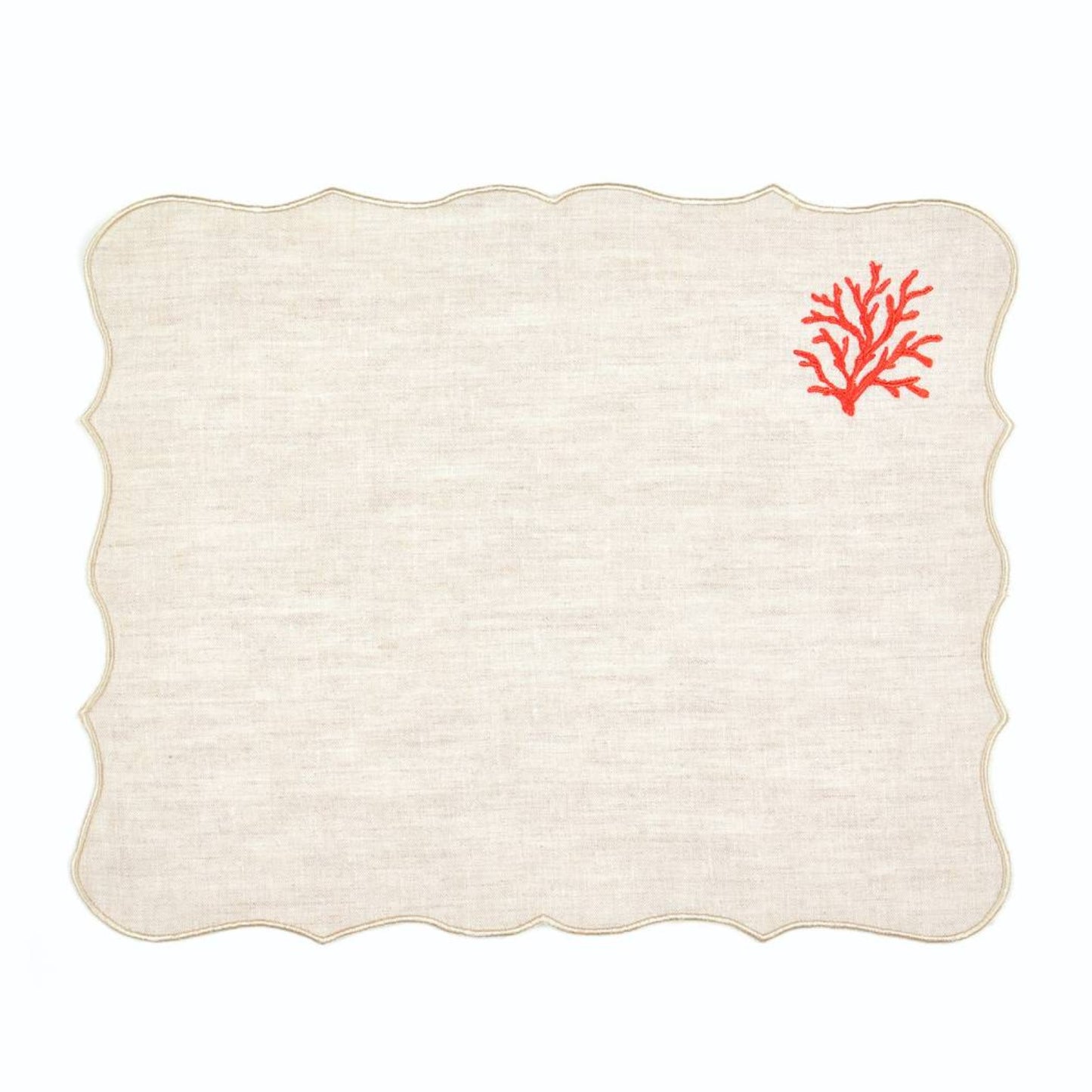 Coral Embroidery Linen Placemats (Set of 2)