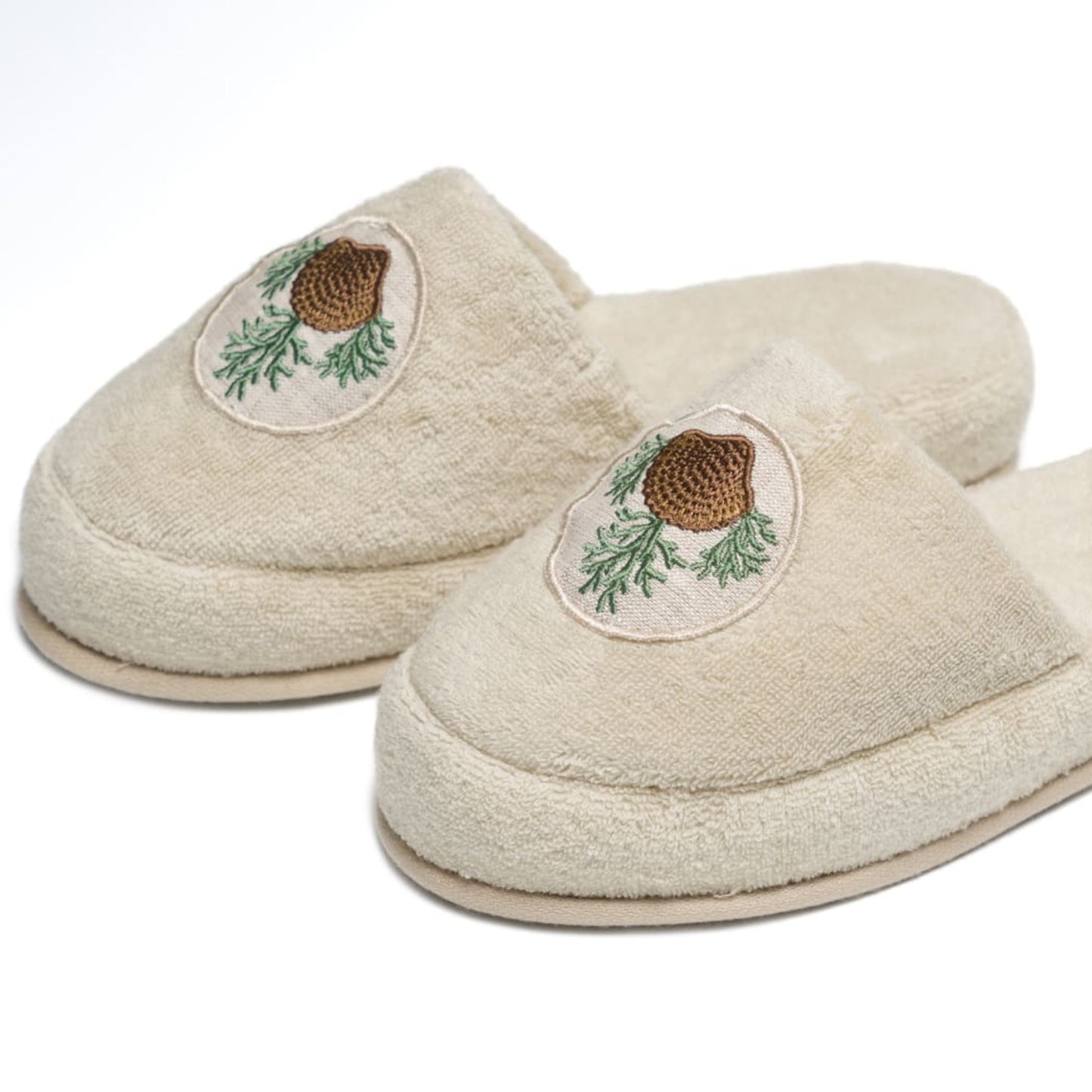 Seashell Embroidery Cotton Bath Slippers