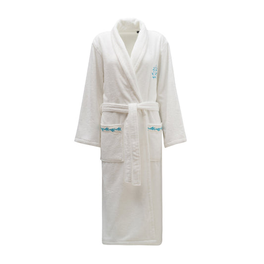 Turquoise Coral Embroidery Cotton Bathrobe