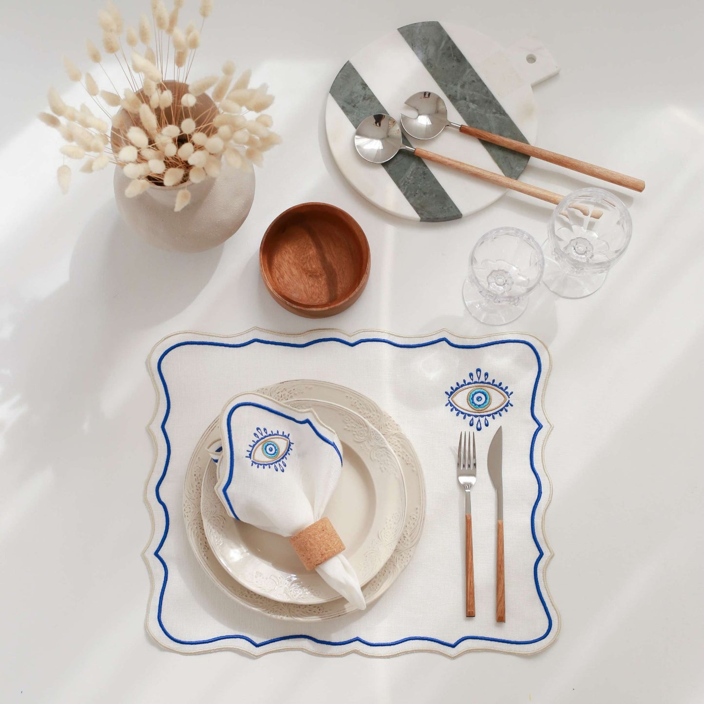 Evil Eye Embroidery Linen Placemat(Set of 2)