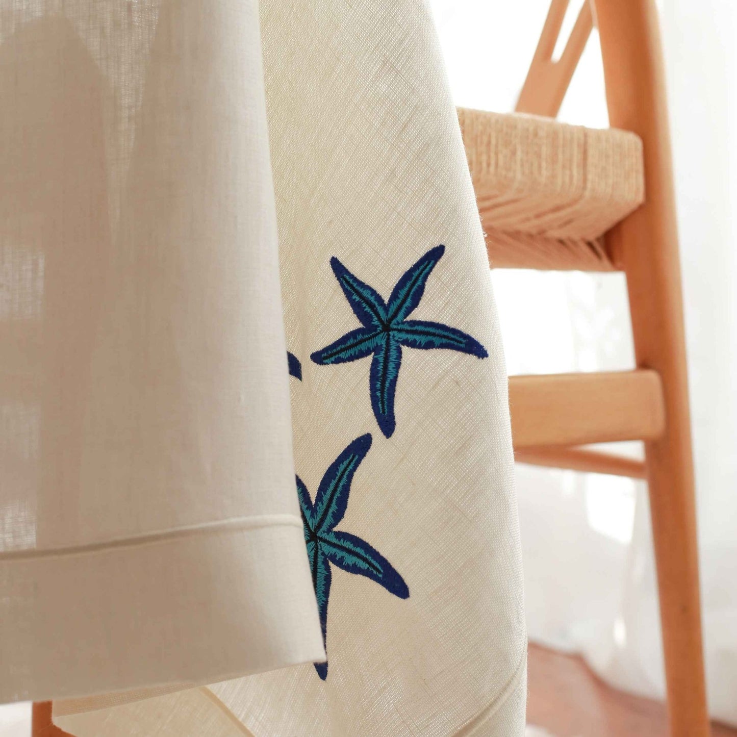 Stella - Starfish Embroidered Linen Tablecloth