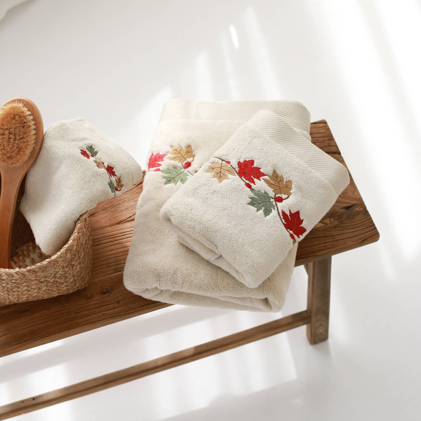 Leaves Embroidery Cotton Hand Towel