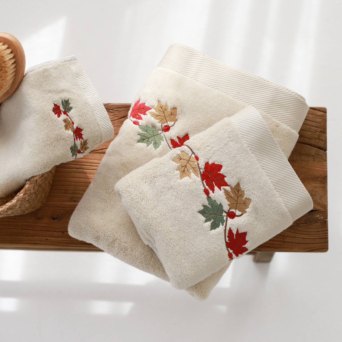 Leaves Embroidery Cotton Hand Towel