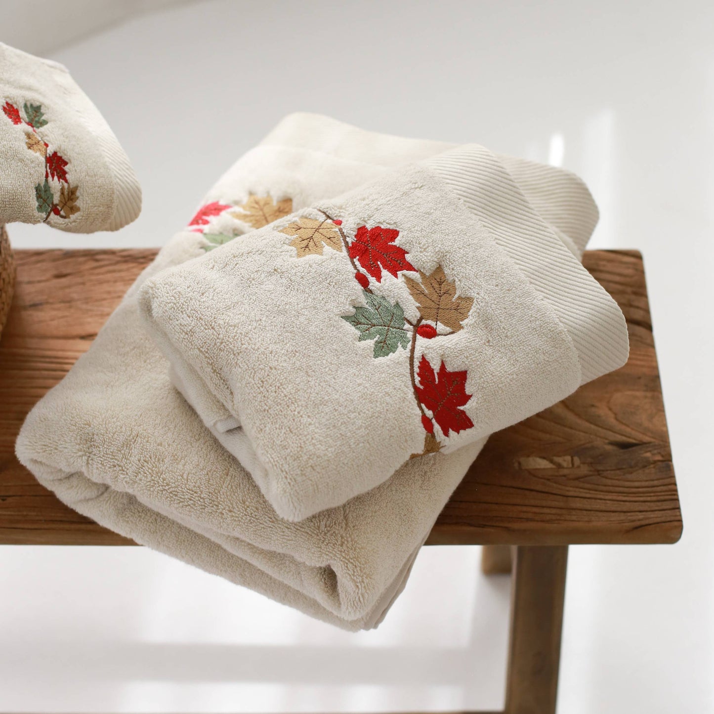 Leaves Embroidery Cotton Hand Towel