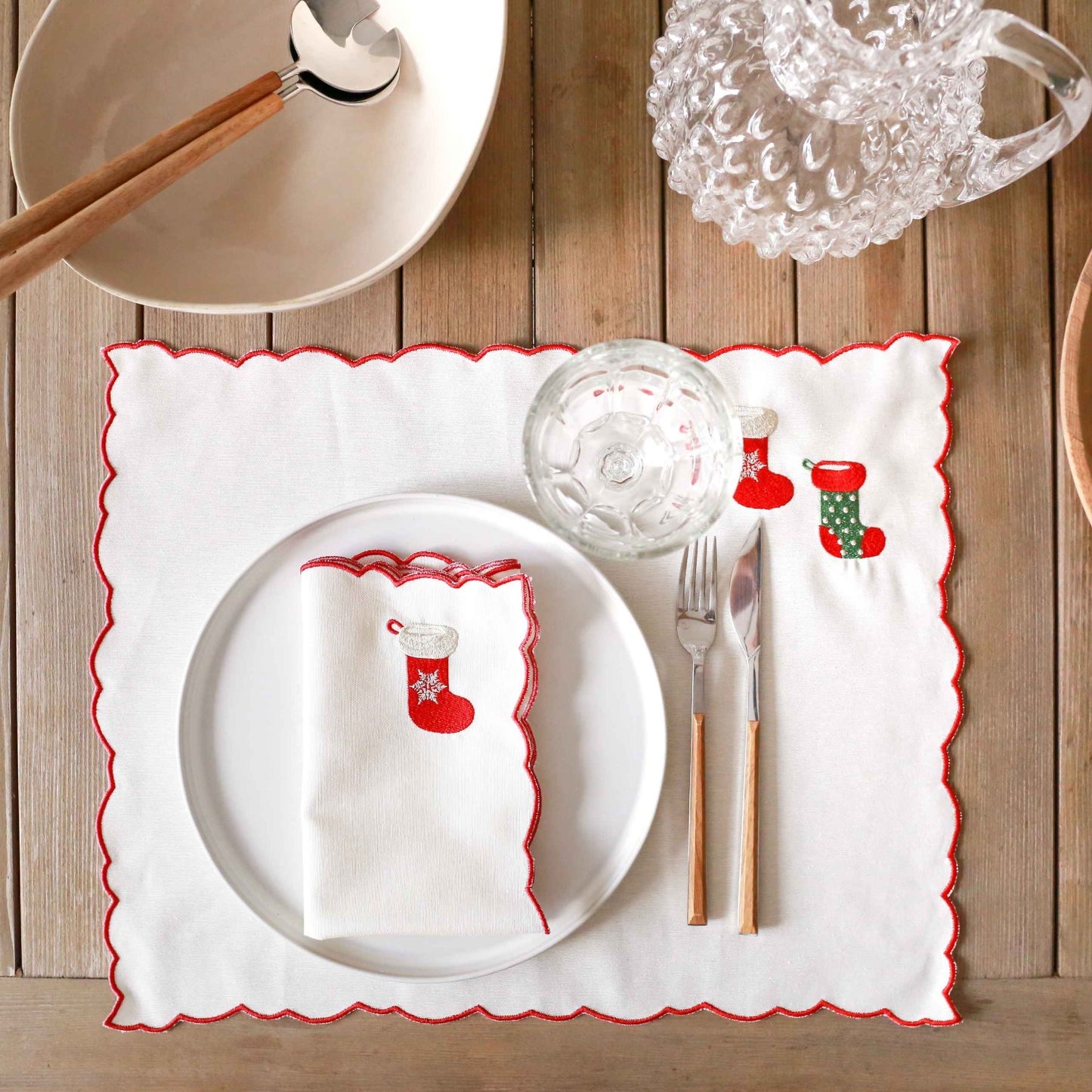 Christmas Stockings Embroidery Cotton Napkins (Set of 2)