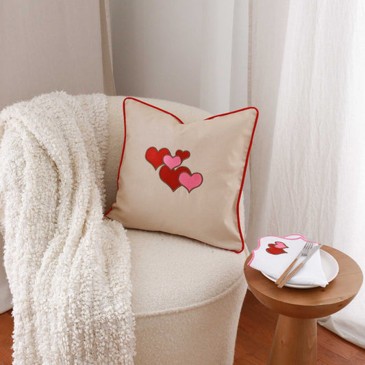 Valentine - Hearts Embroidery Pillow