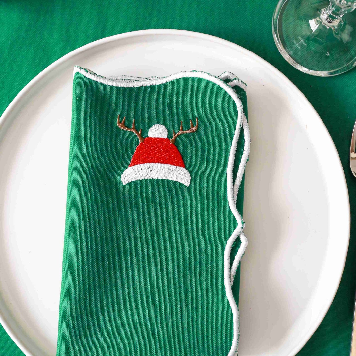 Santa Hat Embroidery Cotton Napkins (Set of 2)