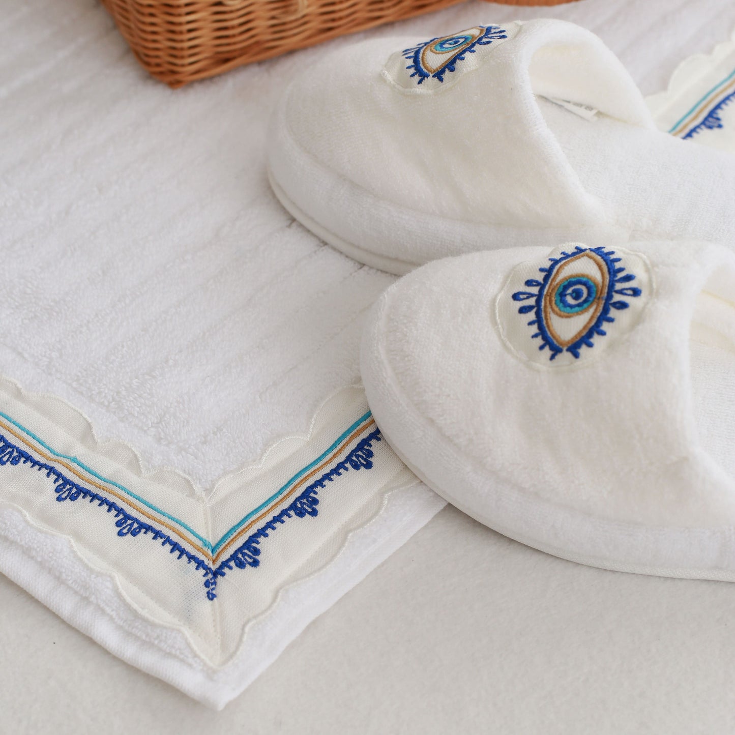 Eye Embroidery Cotton Bath Slippers