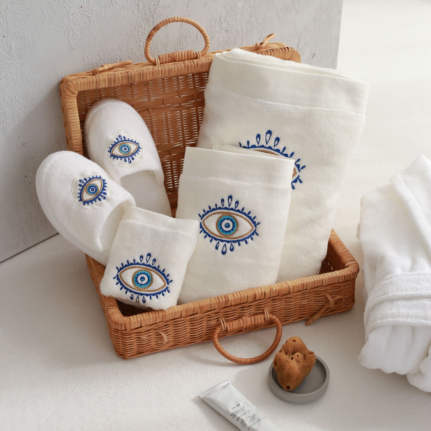 Eye Embroidery Cotton Bath Slippers